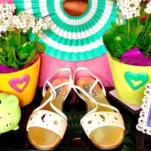 Paradise Bay White Gold Wedge Sandal Sea Shell 9.5